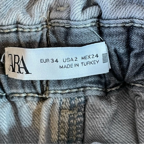Zara Baggy Fit Paper Bag Carrot Leg Ankle Jeans Gathered Waist Gray Womens Sz 2 - Picture 5 of 10